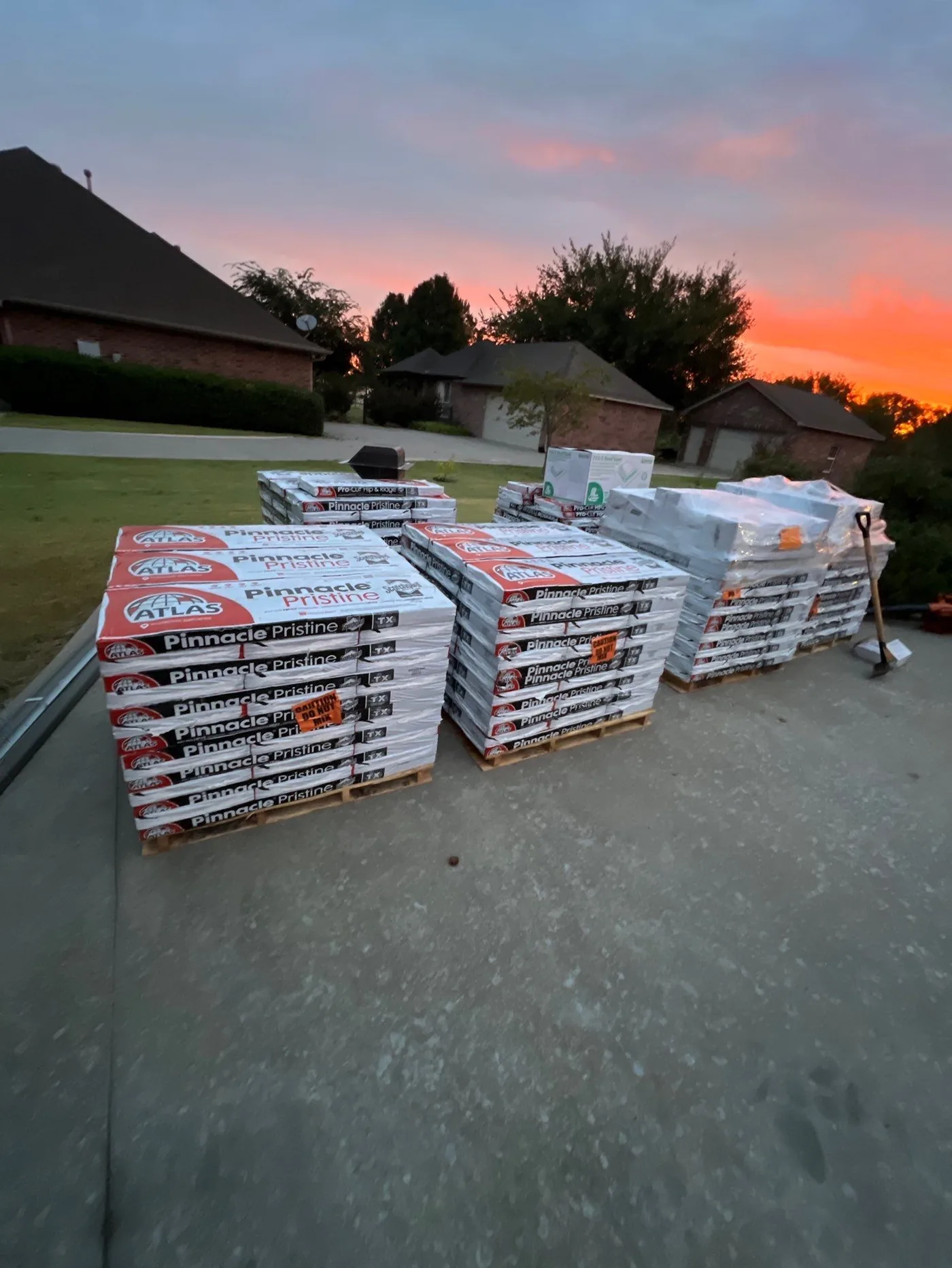 Atlas Pinnacle Pristine shingles staged for a Jenks roof replacement
