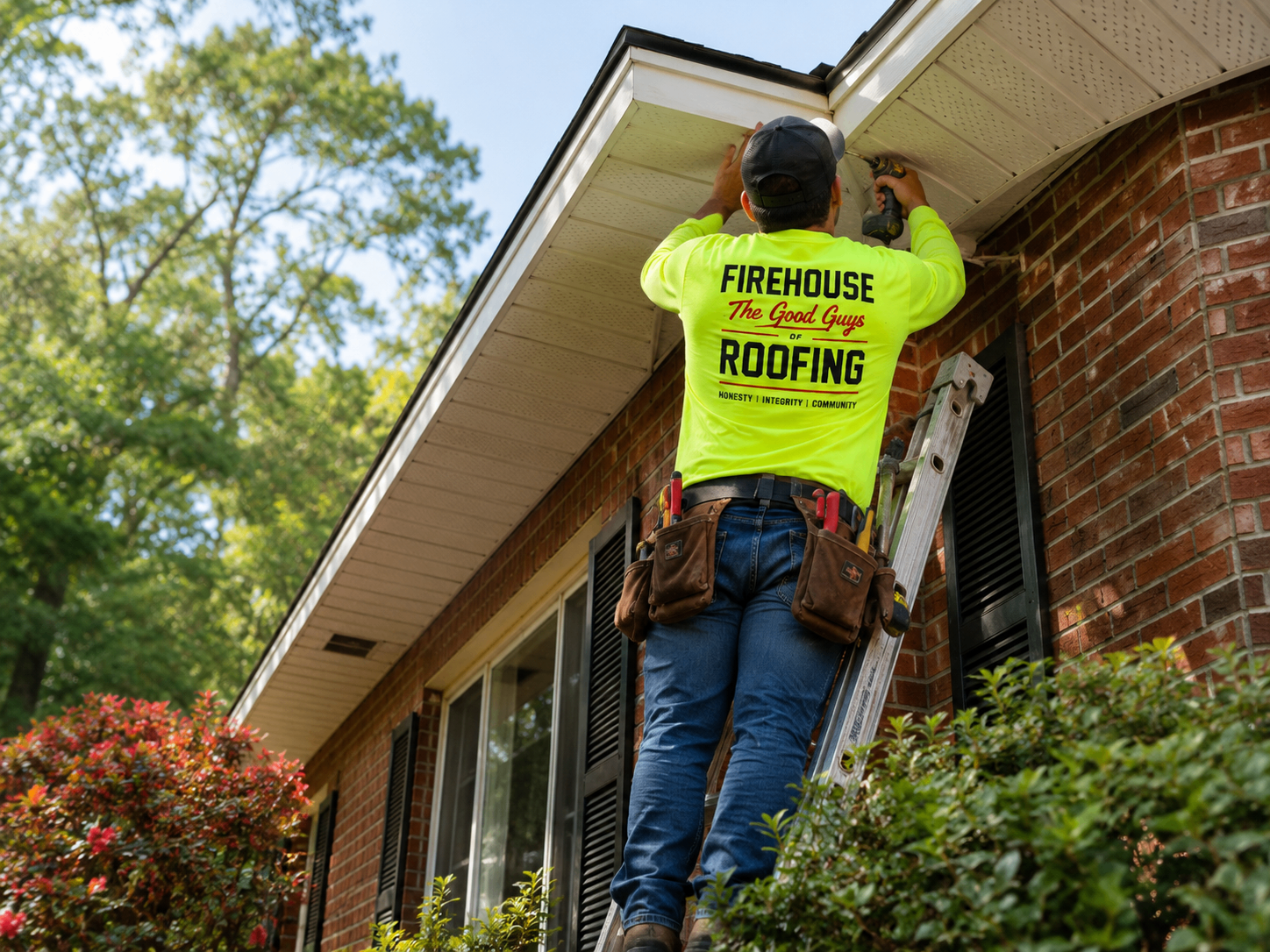 Soffit and fascia work on a brick ranch home.