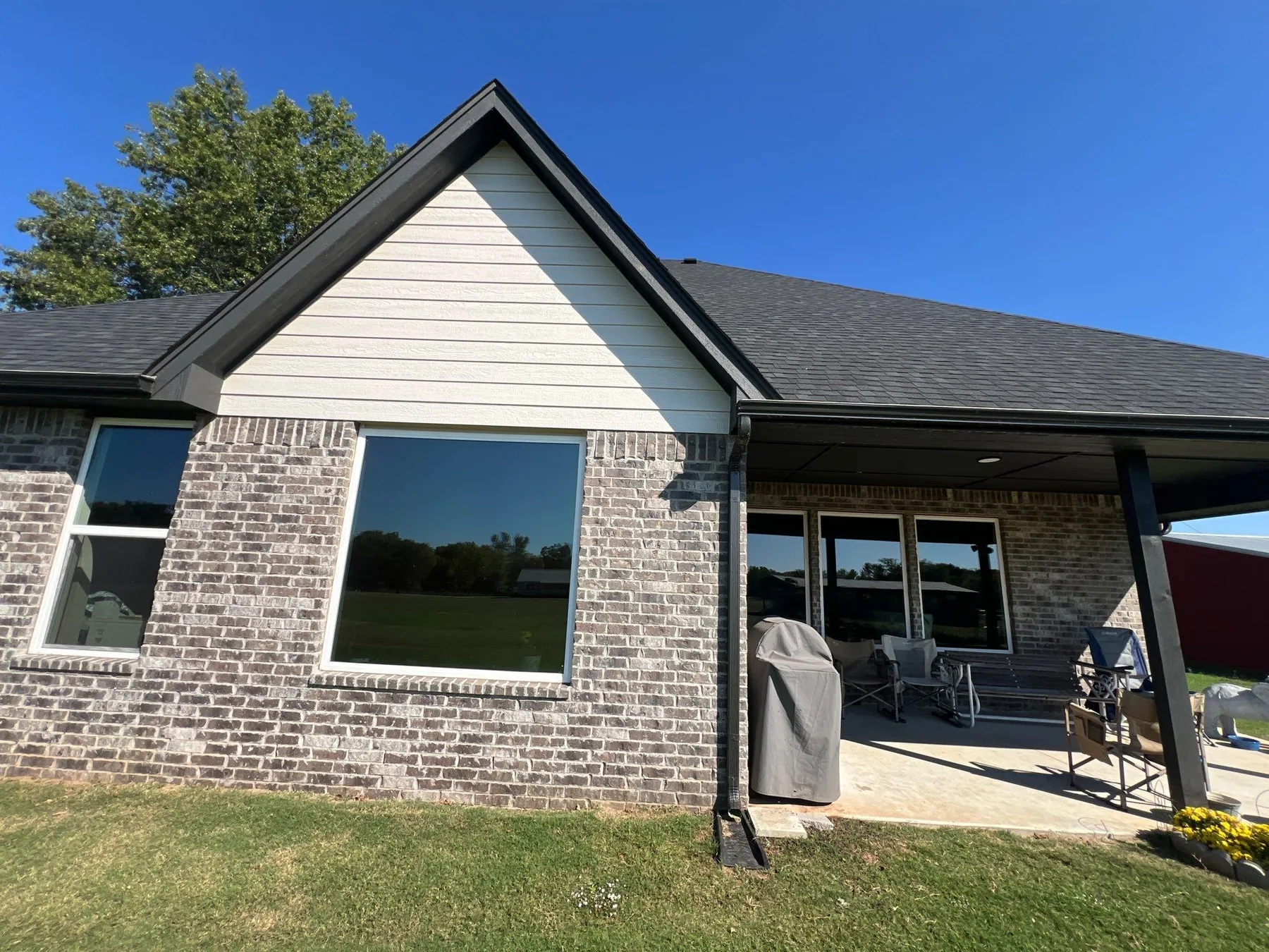 Architectural shingle roof detail on a Coweta home after a FireHouse Roofing project