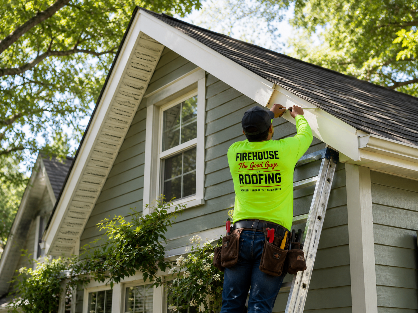 Fascia repair on a gable end above lap siding.