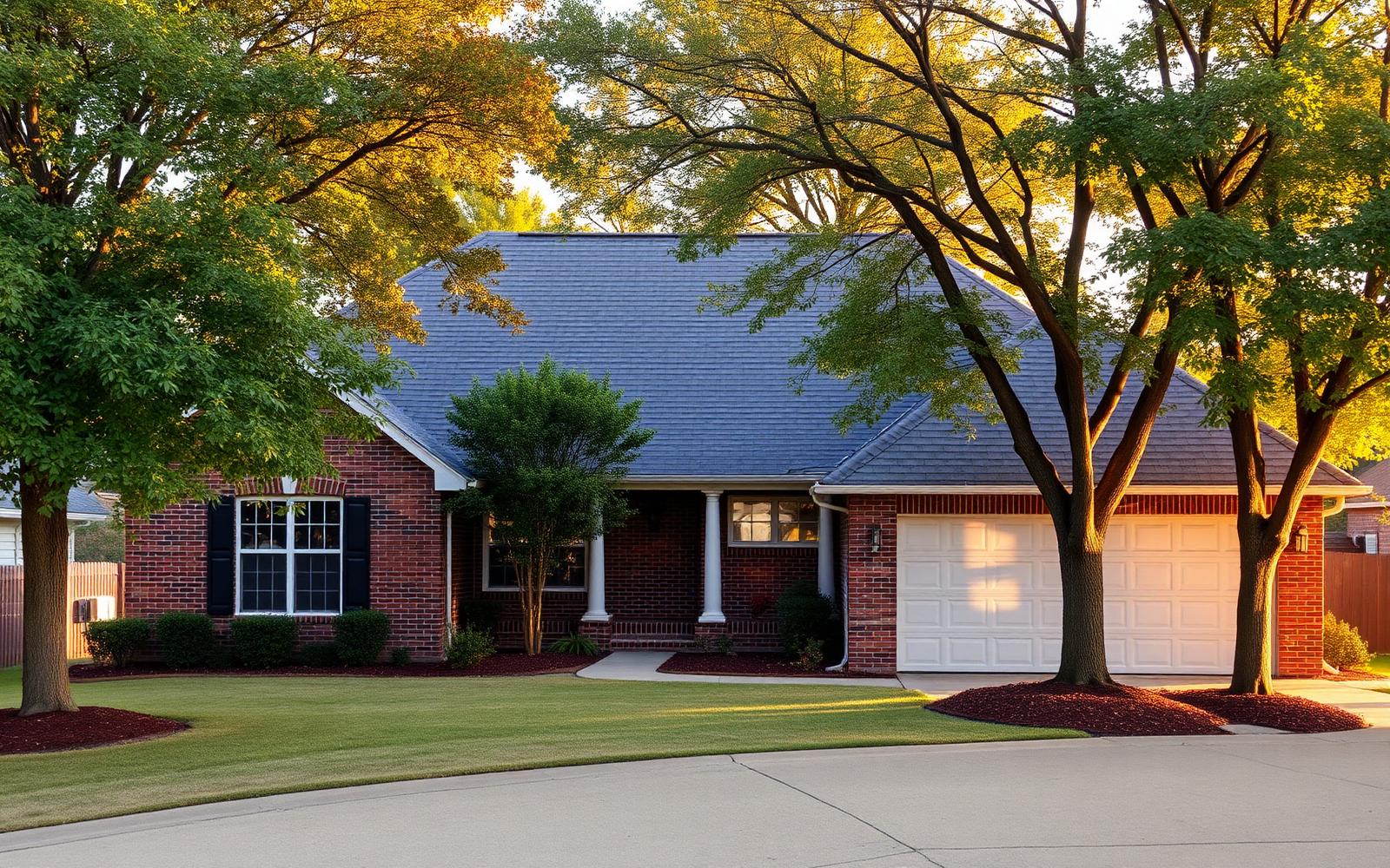 Classic American brick home in Sapulpa Oklahoma with a new architectural shingle roof and mature trees